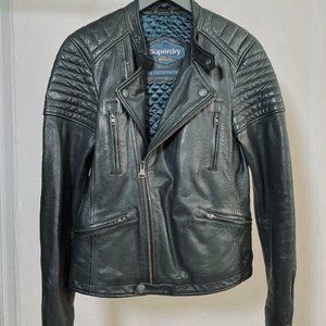 SUPERDRY Premium Leather Biker Jacket Size L